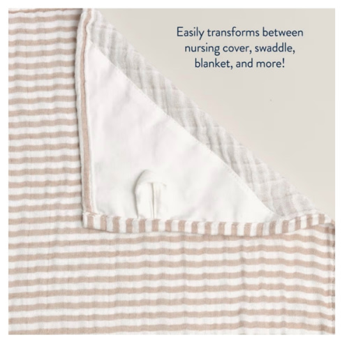 Itzy Ritzy Breastfeeding Boss Multi-Use Cover – A Nursing Cover, Swaddle, Car Seat Wrap, Tummy Time Mat & Burp Cloth All in One – Made of Soft Muslin Fabric & Measures 47” x 47” (Taupe Stripe)