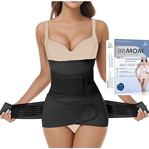 3 in 1 Postpartum Belly Wrap Abdominal Binder Belly Band C-section Recovery Belt & Sacroiliac Hip Support Belt (Large, ZBlack)