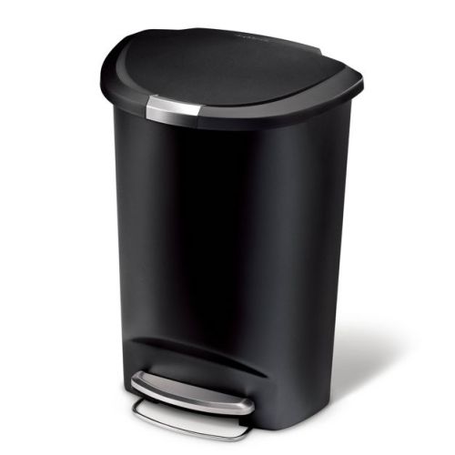 simplehuman 13gal Kitchen Step Trash Can with Soft Close Locking Lid Black Plastic Semi Round Garbage Can