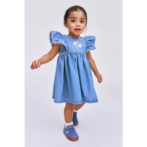 EMBROIDERED-DETAIL DENIM DRESS