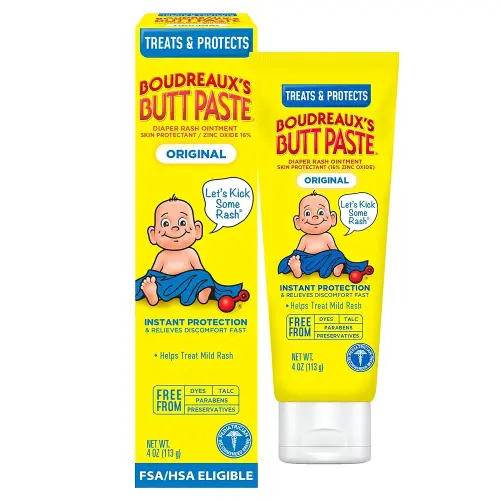 Boudreaux’s Butt Paste Original Diaper Rash Cream for Baby, Ointment With Zinc Oxide, 4 oz Tube