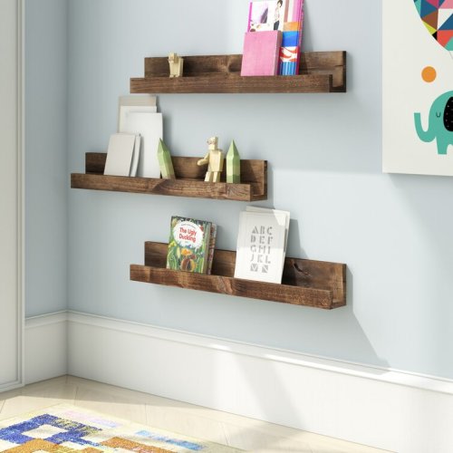 Rutter Three Posts™ Baby & Kids 4'' H X 28'' W Solid Wood Alder Chip Resistant Wood Floating Shelf Kids Bookcase (Set of 3)