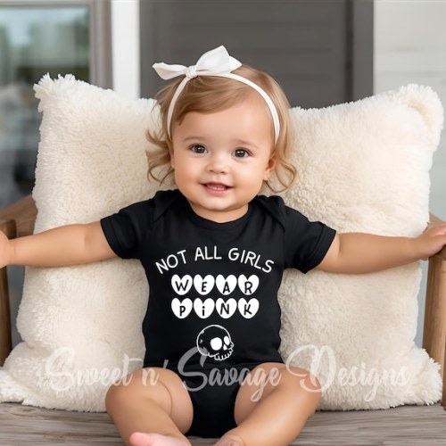 Not All Girls Wear Pink Onesie®, Skull Baby Onsie®, Baby Shower Gift, Punk Rock Baby Onesies®, Alternative Baby Gift, Black Infant Bodysuit - Etsy