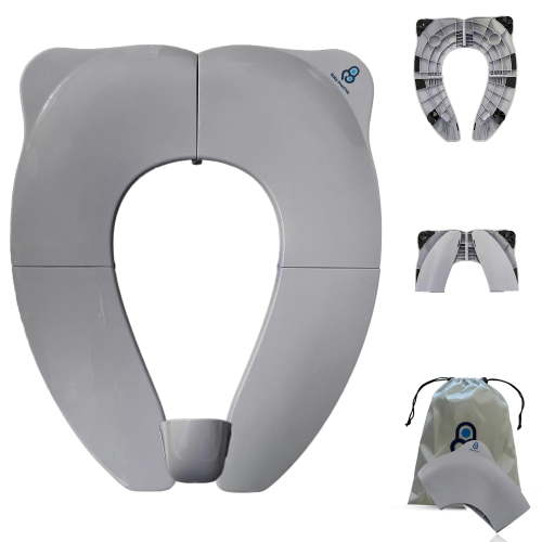 Baby Proof Me Essentials Kids/Toddler Toilet Seat Cover – Gray Foldable Travel Potty Seat with Splash Guard and Storage Bag