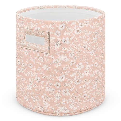 Sorrel + Fern Nursery Storage Basket (Fleurette), Soft Collapsible Fabric Toy Bin, Floral-Inspired Organizer for Playroom or Nursery, Gender-Neutral Decor, 13 × 13 Inches