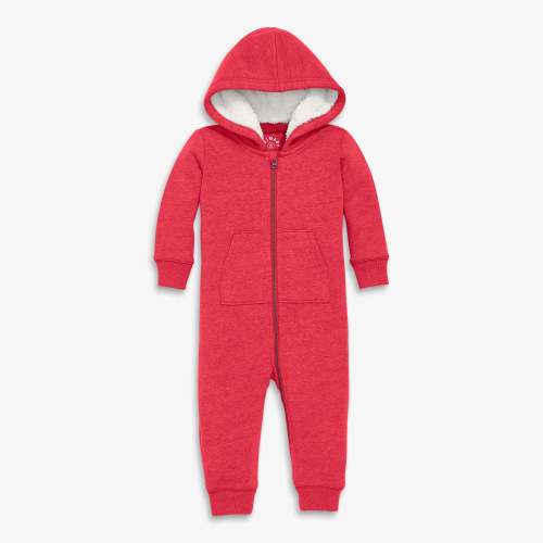 Baby teddy fleece-lined zip romper - Heather cherry / 3-6
