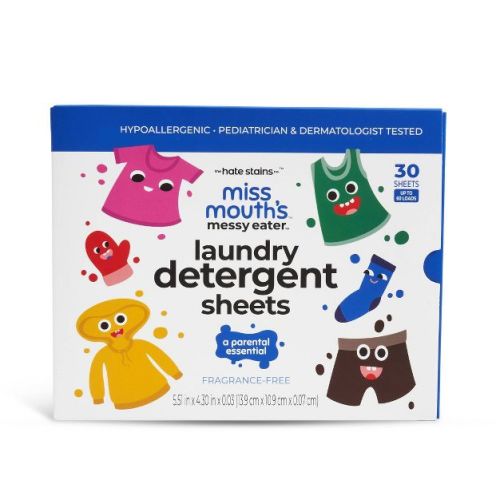 Miss Mouth's Messy Eater Laundry Detergent Sheets - 30ct: Box, Dermatologist Tested, Hypoallergenic, Unscented