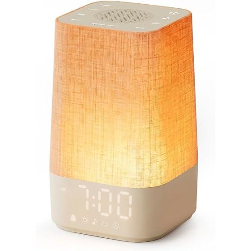 10-60 Mins Simulated Sunrise Alarm Clock: Gentle Wake Up Light with Adjustable Brightness, 32-Level Volume, Bright & Loud Enough for Dark Morning Bedroom - White Noise Machine with 30 Soothing Sounds