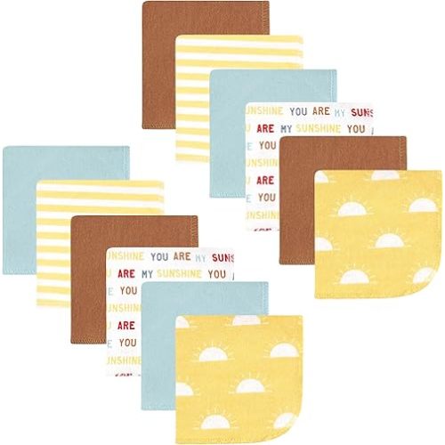 Hudson Baby Unisex Baby Flannel Cotton Washcloths, My Sunshine 12 Pack, One Size