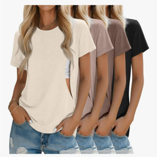 4 Pack Women's Nursing Breastfeeding Shirts with Zipper Loose Fit Short Sleeve Maternity Top Nursing Clothes