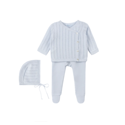 Blue Baby Boy Pointelle Wrap Set with Hat I Boys Bris Outfit Knitted | Baby Boys White Outfit | Feltman Brothers