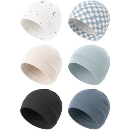 Konssy 6-Pack Baby Beanie Hats for Newborns, Soft Infant Caps for Boys & Girls, 0-6 Months