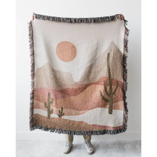 Desert Cactus Throw Blanket: Earth Tones Woven Cotton Throw, Southwest Nature, Boho Decor, Terracotta Western, Gender Neutral Kids Nursery