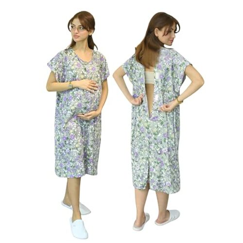 Inspired Comforts 3-in-1 Maternity, Labor & Delivery Gown Front & Back Tearaway Openings, Snap Nursing Access & Side Pockets