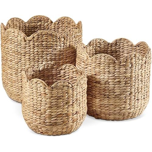 Best Choice Products 3pc Water Hyacinth Scalloped Multipurpose Nesting Baskets, Storage Bin Organization Totes for Living Room, Bedroom, Nursery, Laundry Room - Natural