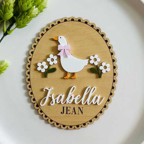 Silly Goose Personalized Baby Name Sign | Goose Nursery Decor with Flowers & Bow | Custom Wood Sign for Baby Girl | Goose Baby Theme