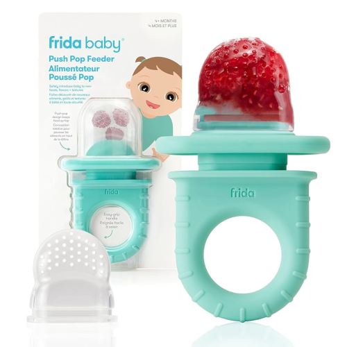 Frida Baby Push Pop Silicone Feeder, Baby Fruit Food Feeder to Safely Introduce New Foods, Fresh + Frozen, Breastmilk Popsicles, BPA Free, Dishwasher Safe | 1 Count, Teal