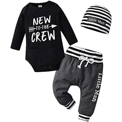 KuKitty Newborn Infant Baby Boy Clothes Long Sleeve Romper + Pants + Hat 3PCS Outfits Set