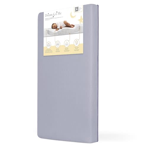 Dream On Me Snuggles Extra Firm Dual-Sided Baby Crib Mattress with Breathable Fabric, Water & Odor Resistant, GREENGUARD Gold Certified, Fits Mini & Portable Cribs (38”x 24”x 3”) - Periwinkle