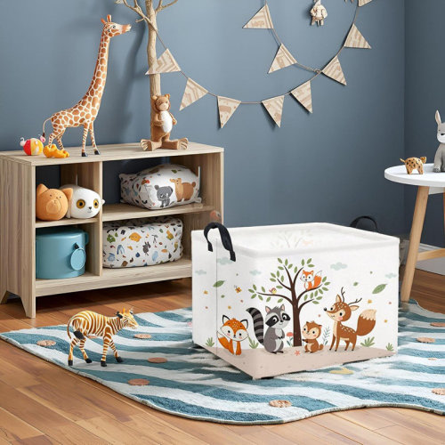 Rebrilliant Woodland Animal Storage Basket – Multicolor – Rectangular Kids’ Organizer Bin For Nursery Or Playroom (Spring Animal Design) | Wayfair