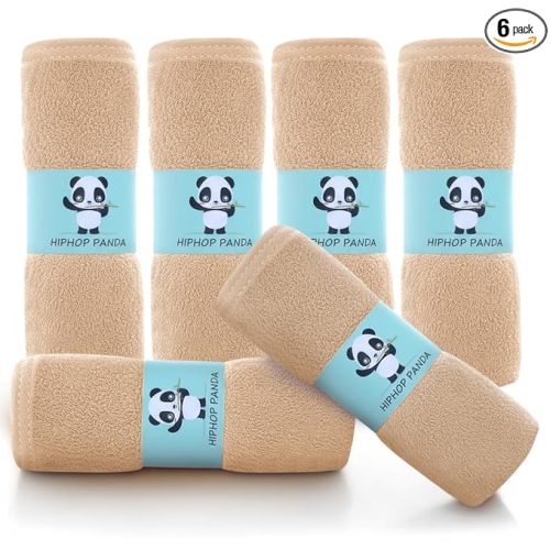 HIPHOP PANDA Baby Washcloths, Rayon Made from Bamboo - 2 Layer Ultra Soft Absorbent Newborn Bath Face Towel - Reusable Baby Wipes for Delicate Skin - Brown, 6 Pack