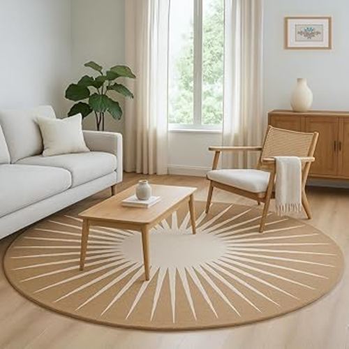 Modern Round Area Rug – Hand-Tufted with 100% NZ Wool, Thick & Soft Circular Carpet for Living Room, Bedroom & Dining Room Decor (Warm Natural, 8' Round)