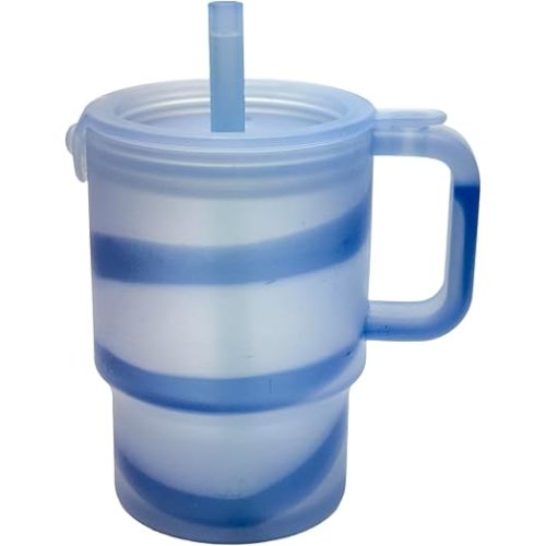 Olababy Clear Sense Silicone Tumbler with Handle & Straw 11 oz, Toddler & Kids Spill Proof Sippy Cup, Leak Resistant, BPA Free Baby Cup, Cupholder Compatible Travel Quencher (Ocean Breeze, 1 PK)