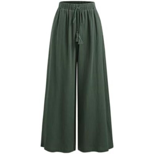 CIDER Women's High Waisted Wide Leg Pants with Pockets Drawstring Palazzo Business Casual Dress Pants Loose Trousers