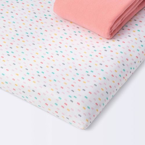 Fitted Playard Cotton Jersey Sheet - Cloud Island™ Confetti/Coral 2pk: 150 Thread Count
