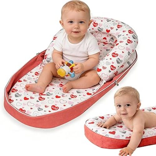 Tummy Time Mat, 2-in-1 Convertible to Backpack, Premium Memory Foam Baby Play Mat, Removable Machine Washable Cover, Foldable for Floor, Couch & Travel, Pink