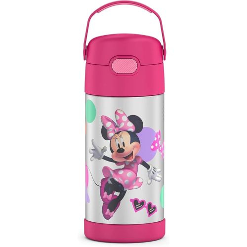 THERMOS FUNTAINER Water Bottle with Straw - 12 Ounce - Kids Stainless Steel Vacuum Insulated Water Bottle with Lid, Preschool Minnie