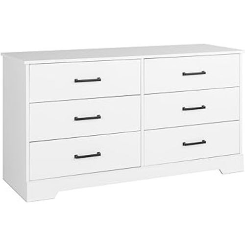 Prepac Rustic Ridge Farmhouse 6-Drawer Double Dresser, White Dresser for Bedroom, Chest of Drawers with 6 Storage Drawers, 53.25” wide x 18.25” deep x 28.5” tall, White