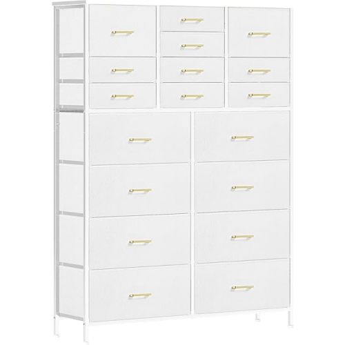 Large Dresser for Bedroom with 18 Drawers, Tall Fabric Storage Cabinet, Chest of Drawers for Closet, Nursery, Bedside, Living Room, Entryway, Hallway (White)