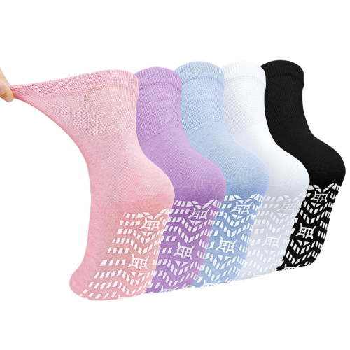 AMITOFO Women's Non-Slip Grip Socks,Non Slip Socks with Rubber Gripper Bottom,Ideal for Yoga, Pilates,Hospital Use,5-Pair Gripper socks,Size 9-11