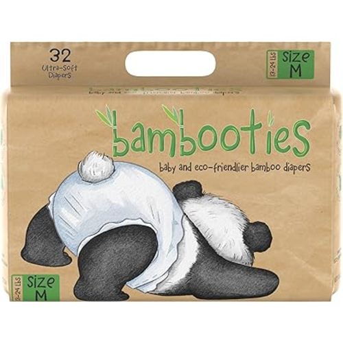 Bamboo Baby Diapers, Totally Chlorine Free for Sensitive Skin for Newborns to XXL. Hypoallergenic & Non Toxic Eco Friendlier Plant-Based Materials. TCF Medium Size 2 to 3 Diapers (32 ct)