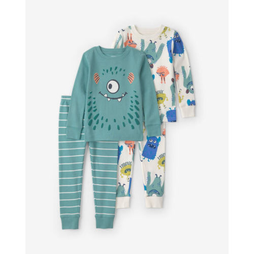 Baby Boy 4-Piece Monster 100% Cotton Snug Fit Pajama Set - Teal/Cream | Carter's