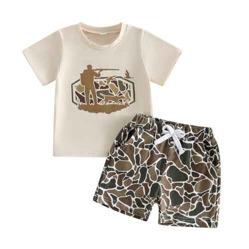 Toddler Baby Boy Summer Clothes Retro Camo Hunting Shirts T-Shirt + Camouflage Shorts Set 6 12 18 24 Months 2T 3T