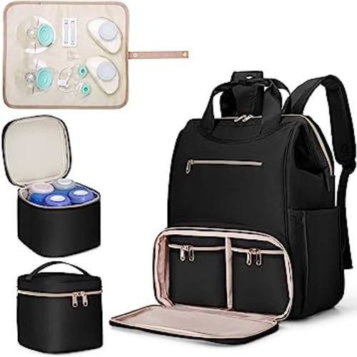 Fasrom Wearable Breast Pump Bag Backpack With Cooler and Tote, Compatible With Momcozy, Medela and Elvie Hands Free Pumps, Black (Patent Design)