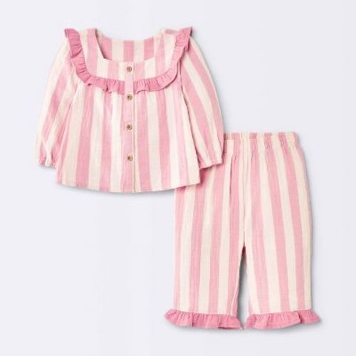 Baby Girls' Holiday Striped Ruffle Set - Cloud Island™ Pink 0-3M
