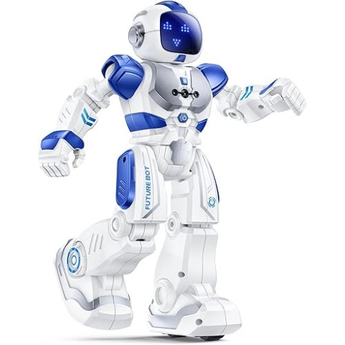 Ruko 6088 Programmable Robot with APP Control, Remote Control, Gesture Sensing Control, Rechargeable Robots Toys for Boys and Girls, Interactive Emoji LED Eyes, QA Games for 3 4 5 6 Years Kids, Blue