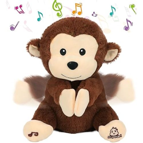 Hopearl Clapping Monkey Interactive Musical Stuffed Animal Singing Plush Toy Adorable Electric Animate Gifts for Kids, Brown, 11''