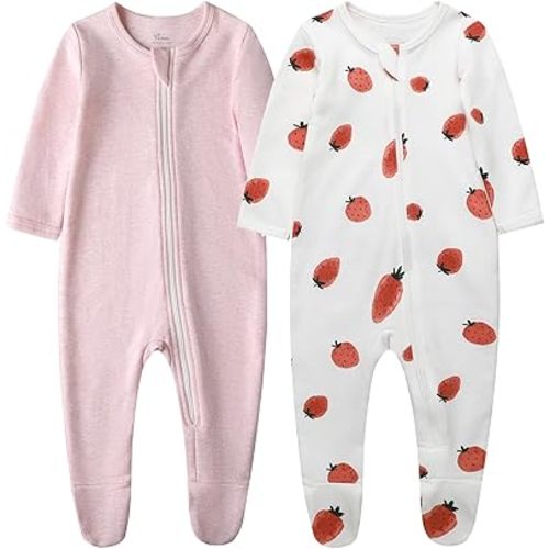 O2 BABY Baby Boys Girls Organic Cotton Zip-Front Sleeper Pajamas, Footed Sleep 'n Play