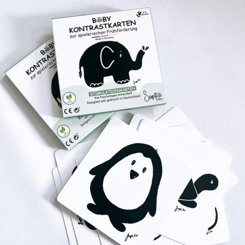Contrast cards 'Animal motifs' by SapitoBaby: Baby contrast cards/stimulation cards for early development, set of 12 loving animal drawings