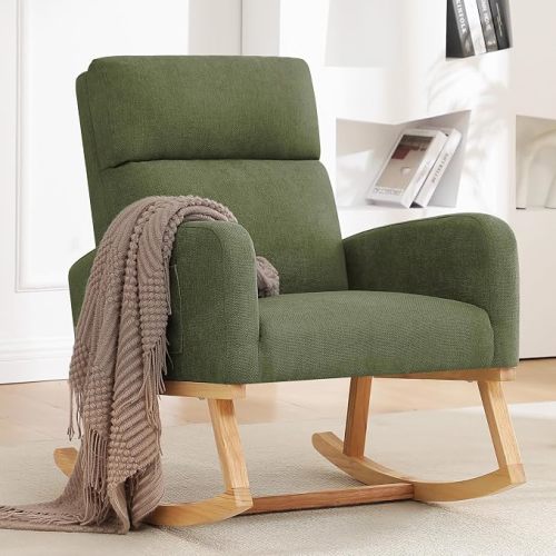 HCHAIRH Rocking Chair Nursery, Nursing Rocker Chairs with High Backrest, Modern Glider Rocking Chair for Mom Nursery, Living Room, Bedroom, Beige