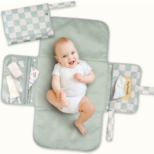 Portable/Foldable Waterproof Diaper Changing Pad with Smart Wipes Pocket