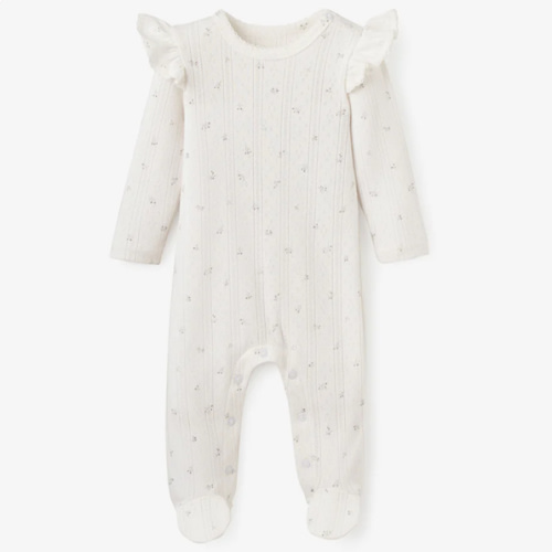White Floral Organic Cotton Pointelle Baby Jumpsuit