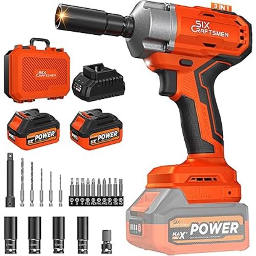 21V Cordless Impact Wrench, 1/2" Brushless Impact Driver Kit 516Ft-lbs (700N.m) with 2*4.0Ah Batteries,4 Sockets,10 Drill Bits,High Torque Electric Impact Gun for Car Tire Truck RV Mower