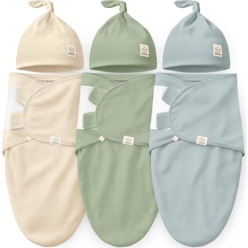 3pk Organic Swaddles for Newborns Girls, Boys & Hats (Slate, 0-3M)