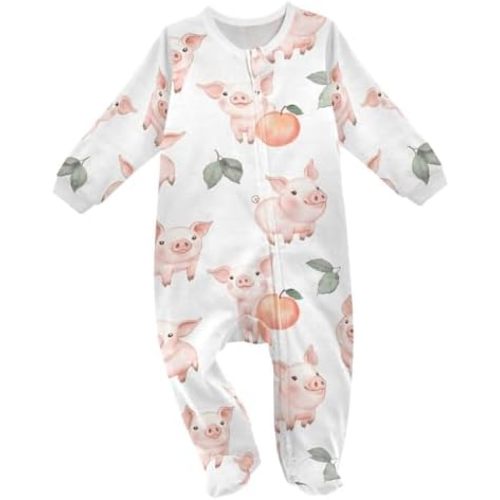 vvfelixl Peach Piggy Baby Sleepers for Girl Boys Newborn Baby Play One-Piece Footies for 0-3 Months