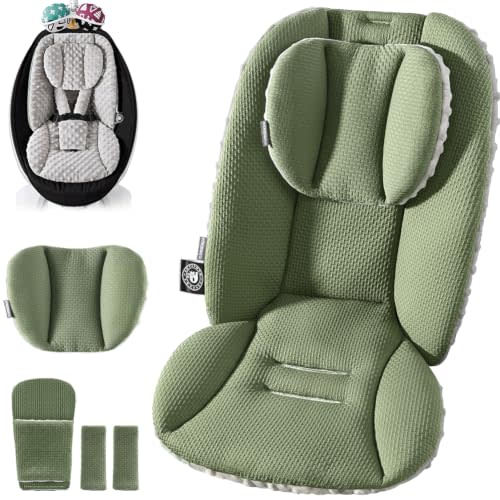 mamatepe Infant Car Seat Insert for Newborns, Soft Minky Cushioned Comfort, 2-in-1 Reversible Baby Car Seat Cushion, Fits Strollers, Swings, Rockers, Bouncers & Bassinets, Green